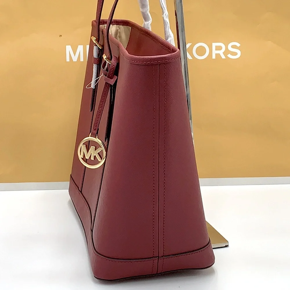 MICHAEL KORS 
Large Top Zip Shoulder Saffiano Leather Tote Bag Dark Cherry - Picture 6 of 15
